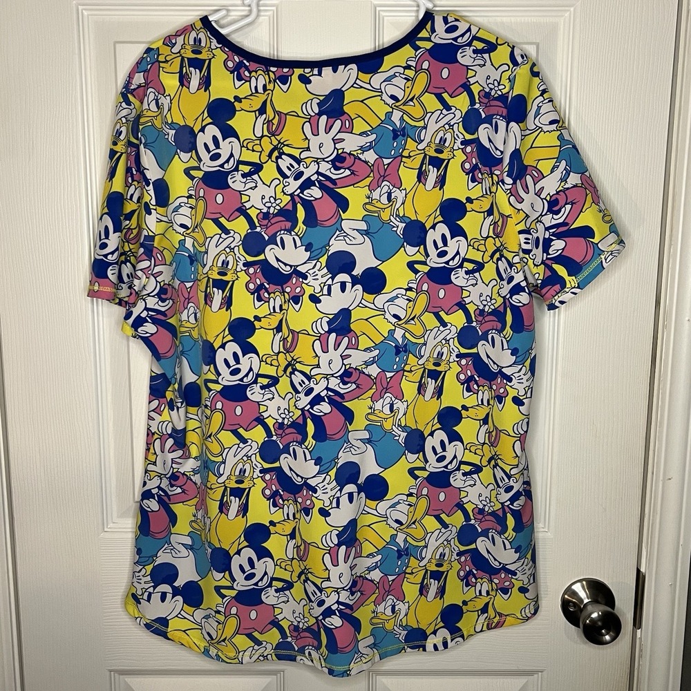 Disney Large Women's Minnie Mickey Scrub Top Pluto Donald Duck Goofy Daisy - Picture 6 of 6